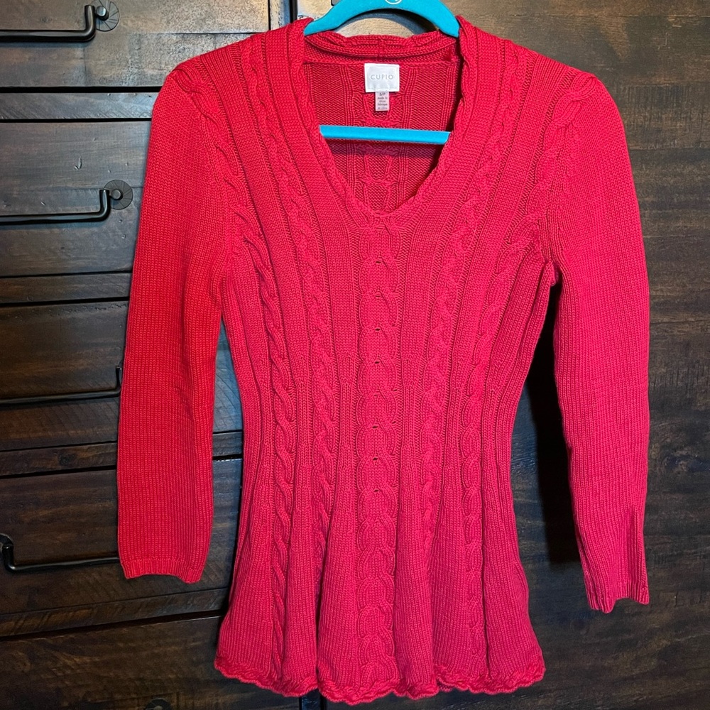 Cupio red cable knit sweater tunic